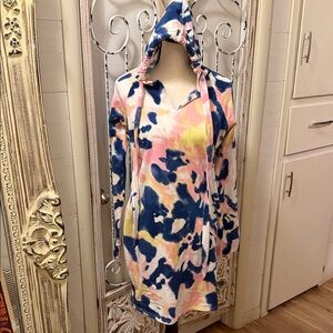 Colorful Tie-Dye Hooded Sweatshirt Dress